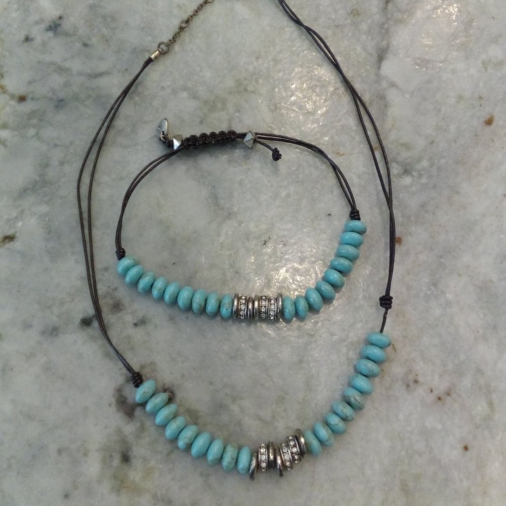 Fossil Necklace and Bracelet Turquoise Rhinestones Set